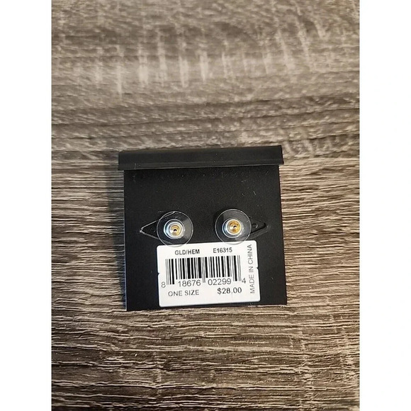 NWT Rebecca Minkoff Stud Earrings Faceted Gold Hematite $28 - Picture 2 of 3